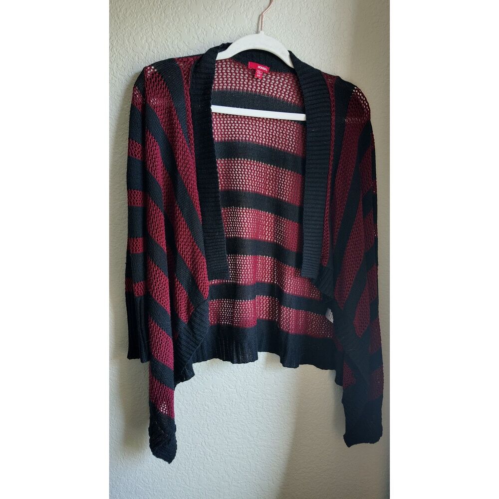 Bongo Black Burgundy Open Knit Striped Cardigan Size Small Draped Y2K Style